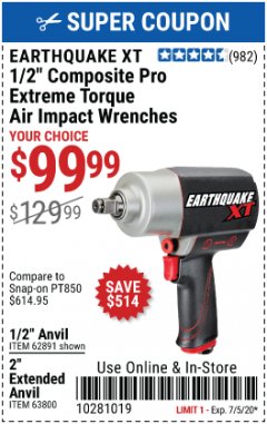 Harbor Freight Coupon 1/2" COMPOSITE PRO EXTREME TORQUE AIR IMPACT WRENCH Lot No. 62891 Expired: 7/5/20 - $99.99