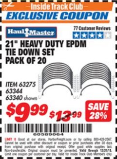 Harbor Freight ITC Coupon 20 PIECE, 21" HEAVY DUTY SYNTHETIC RUBBER TIE DOWN SET Lot No. 63340/60585/63275/63344 Expired: 12/31/18 - $9.99