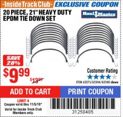 Harbor Freight ITC Coupon 20 PIECE, 21" HEAVY DUTY SYNTHETIC RUBBER TIE DOWN SET Lot No. 63340/60585/63275/63344 Expired: 11/5/19 - $9.99