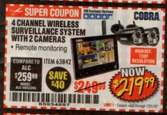 Harbor Freight Coupon 4 CHANNEL WIRELESS SURVEILLANCE SYSTEM WITH 2 CAMERAS Lot No. 63842 Expired: 7/31/19 - $219.99