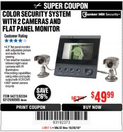 Harbor Freight Coupon COLOR SECURITY SYSTEM WITH 2 CAMERAS AND FLAT PANEL MONITOR Lot No. 62284/63129/60565 Expired: 10/28/18 - $49.99