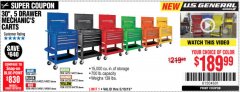 Harbor Freight Coupon 30", 5 DRAWER MECHANIC'S CARTS (RED, BLUE & BLACK) Lot No. 64031/64033/64032/64030/61427/64059/64060/64061/63308/95272 Expired: 5/19/19 - $189.99