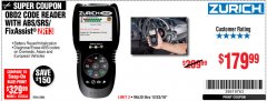 Harbor Freight Coupon ZURICH OBD2 SCANNER WITH ABS ZR13 Lot No. 63806 Expired: 12/23/18 - $179.99