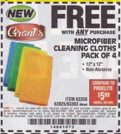 Harbor Freight FREE Coupon MICROFIBER CLEANING CLOTHS PACK OF 4 Lot No. 57162/63358/63925/63363 Expired: 5/28/18 - FWP