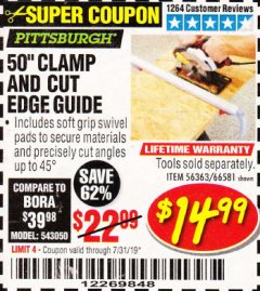 Harbor Freight Coupon 50" CLAMP & CUT EDGE GUIDE Lot No. 66581 Expired: 7/31/19 - $14.99
