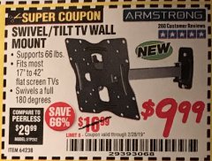 Harbor Freight Coupon SWIVEL/TILT TV WALL MOUNT Lot No. 64238 Expired: 1/31/19 - $9.99