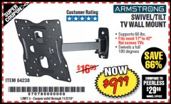 Harbor Freight Coupon SWIVEL/TILT TV WALL MOUNT Lot No. 64238 Expired: 11/2/19 - $9.99