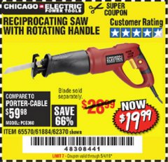 Harbor Freight Coupon 6 AMP HEAVY DUTY RECIPROCATING SAW Lot No. 61884/65570/62370 Expired: 5/4/19 - $19.99