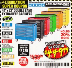 Harbor Freight Coupon 44" X 22" DOUBLE BANK EXTRA DEEP ROLLER CABINETS Lot No. 64444/64445/64446/64441/64442/64443/64281/64134/64133/64954/64955/64956 Expired: 5/31/19 - $449.99