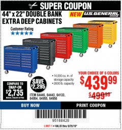 Harbor Freight Coupon 44" X 22" DOUBLE BANK EXTRA DEEP ROLLER CABINETS Lot No. 64444/64445/64446/64441/64442/64443/64281/64134/64133/64954/64955/64956 Expired: 9/29/19 - $439.99