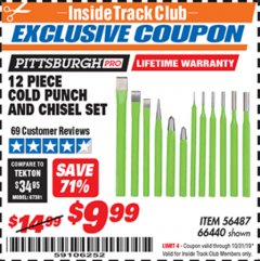 Harbor Freight ITC Coupon 12 PIECE COLD CHISEL AND PUNCH SET Lot No. 66440 Expired: 10/31/19 - $9.99