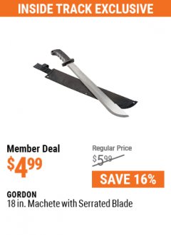 Harbor Freight ITC Coupon 18" MACHETE WITH SERRATED BLADE Lot No. 62682/69910/60641/62683/57951 Expired: 5/31/21 - $4.99