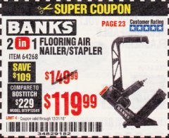 Harbor Freight Coupon 2 IN 1 FLOORING AIR NAILER/STAPLER Lot No. 64268 Expired: 12/31/18 - $119.99