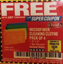 Harbor Freight FREE Coupon MICROFIBER CLEANING CLOTHS PACK OF 4 Lot No. 57162/63358/63925/63363 Expired: 5/31/18 - FWP
