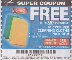 Harbor Freight FREE Coupon MICROFIBER CLEANING CLOTHS PACK OF 4 Lot No. 57162/63358/63925/63363 Expired: 9/6/18 - FWP