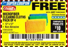 Harbor Freight FREE Coupon MICROFIBER CLEANING CLOTHS PACK OF 4 Lot No. 57162/63358/63925/63363 Expired: 11/30/18 - FWP