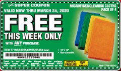 Harbor Freight FREE Coupon MICROFIBER CLEANING CLOTHS PACK OF 4 Lot No. 57162/63358/63925/63363 Expired: 3/24/20 - FWP