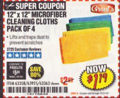 Harbor Freight Coupon MICROFIBER CLEANING CLOTHS PACK OF 4 Lot No. 57162/63358/63925/63363 Expired: 10/31/19 - $1.19