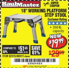 Harbor Freight Coupon 18" WORKING PLATFORM STEP STOOL Lot No. 62515/66911 Expired: 9/13/19 - $19.99