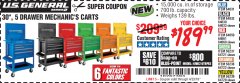 Harbor Freight Coupon 30", 5 DRAWER MECHANIC'S CARTS (ALL COLORS) Lot No. 64031/64030/64032/64033/64061/64060/64059/64721/64722/64720/56429 Expired: 4/23/19 - $189.99