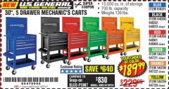 Harbor Freight Coupon 30", 5 DRAWER MECHANIC'S CARTS (ALL COLORS) Lot No. 64031/64030/64032/64033/64061/64060/64059/64721/64722/64720/56429 Expired: 10/27/19 - $189.99