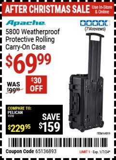 Harbor Freight Coupon APACHE 5800 ROLLER CARRY ON CASE Lot No. 64819 Expired: 1/7/24 - $69.99