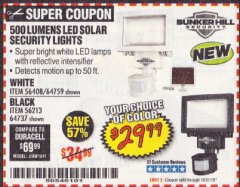 Harbor Freight Coupon 500 LUMENS LED SOLAR SECURITY LIGHT Lot No. 56408/64759/56213/64737 Expired: 10/31/19 - $29.99