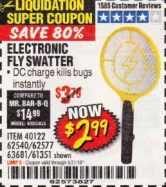 Harbor Freight Coupon ELECTRIC FLY SWATTER Lot No. 61351/40122/62540/62577 Expired: 5/31/19 - $2.99