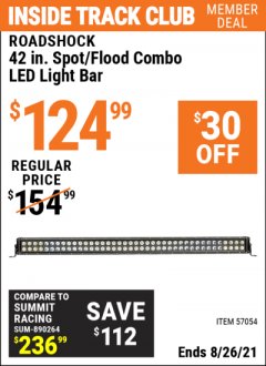 Harbor Freight ITC Coupon 42 IN. SPOT/FLOOD COMBO LED LIGHT BAR Lot No. 57054 Expired: 8/26/21 - $124.99