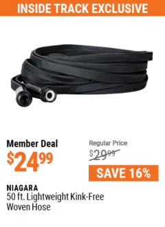 Harbor Freight ITC Coupon 50 FT. LIGHTWEIGHT KINK-FREE WOVEN HOSE Lot No. 57916 Expired: 7/29/21 - $24.99
