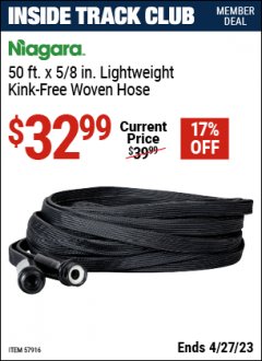 Harbor Freight ITC Coupon 50 FT. LIGHTWEIGHT KINK-FREE WOVEN HOSE Lot No. 57916 Expired: 4/27/23 - $32.99