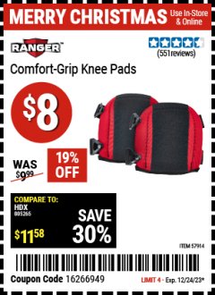 Harbor Freight Coupon COMFORT GRIP KNEE PADS Lot No. 57914 Expired: 12/24/23 - $8