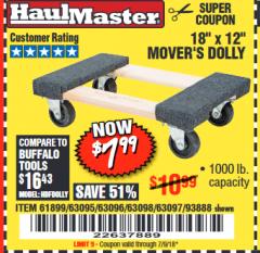 Harbor Freight Coupon 18" X 12" HARDWOOD MOVER'S DOLLY Lot No. 93888/60497/61899/62399/63095/63096/63097/63098 Expired: 7/9/18 - $7.99