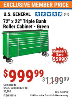 Harbor Freight ITC Coupon US GENERAL 72" X 22" TRIPLE BANK EXTRA DEEP CABINET Lot No. 61656/64167/64003/64004 Expired: 9/30/20 - $999.99