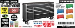 Harbor Freight Coupon US GENERAL 72" X 22" TRIPLE BANK EXTRA DEEP CABINET Lot No. 61656/64167/64003/64004 Expired: 4/28/19 - $999.99