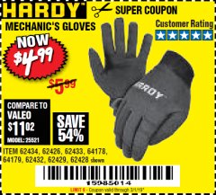 Harbor Freight Coupon MECHANIC'S GLOVES Lot No. 62434/62426/62433/62432/62429/64178/64179/62428 Expired: 3/1/19 - $4.99