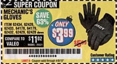 Harbor Freight Coupon MECHANIC'S GLOVES Lot No. 62434/62426/62433/62432/62429/64178/64179/62428 Expired: 4/1/19 - $3.99