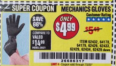 Harbor Freight Coupon MECHANIC'S GLOVES Lot No. 62434/62426/62433/62432/62429/64178/64179/62428 Expired: 7/3/20 - $4.99